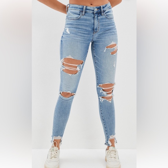 American Eagle Distressed Ripped High Rise Jegging Skinny Jeans - Picture 1 of 5